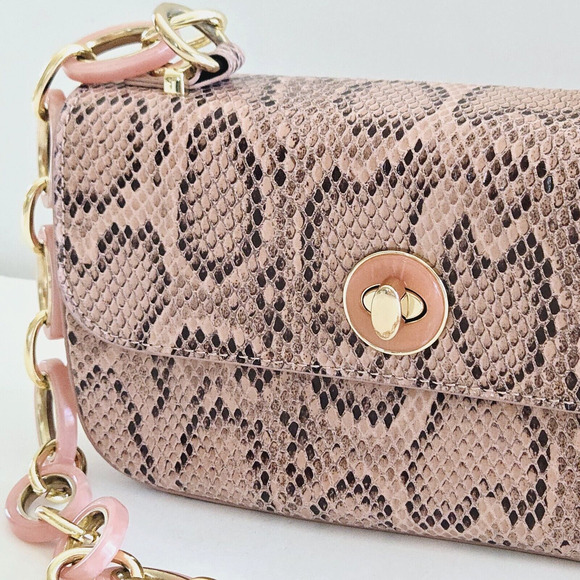 Topshop Shoulder Bag Pink Snake Print Baguette Maximalist Cocktail Party Kawaii - Picture 2 of 14